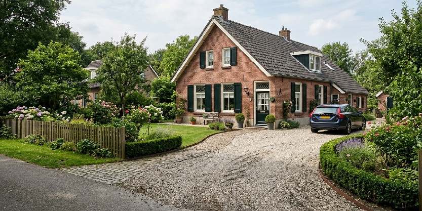 Split als halfverharding bij een oprit van een woning